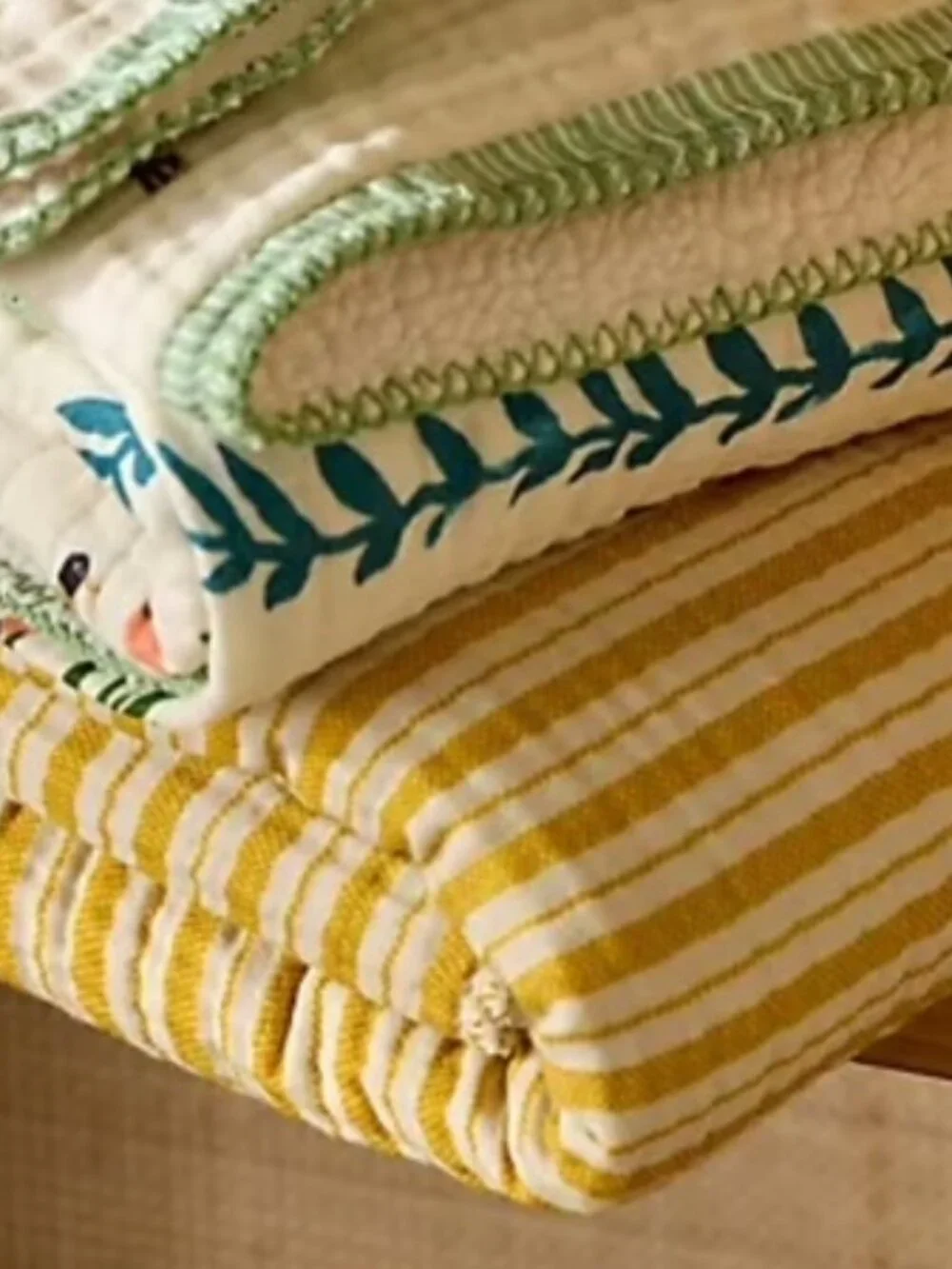 NWT Anthropologie Gauze Cotton Sherpa Ochre Striped Throw Blanket